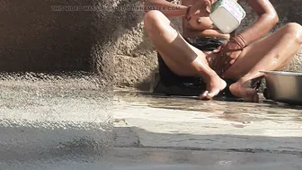 Indian Sister-In-Law Bathes Outside And Masturbates In Courtyard