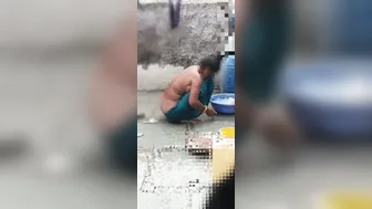 Telugu Stepsister Seen Bathing Outside In Village