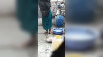 Telugu Stepsister Seen Bathing Outside In Village