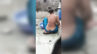 Telugu Stepsister Seen Bathing Outside In Village