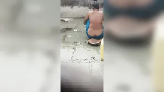 Telugu Stepsister Seen Bathing Outside In Village