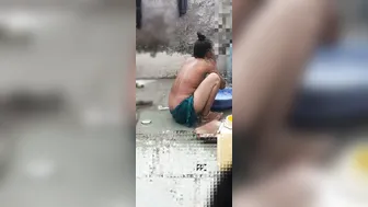 Telugu Stepsister Seen Bathing Outside In Village