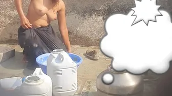 Naked Desi Village Girl Caught Bathing In Outdoor Bathroom By Neighbor