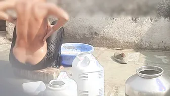 Naked Desi Village Girl Caught Bathing In Outdoor Bathroom By Neighbor
