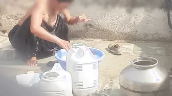 Naked Desi Village Girl Caught Bathing In Outdoor Bathroom By Neighbor