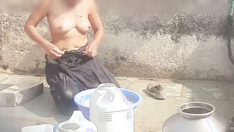 Naked Desi Village Girl Caught Bathing In Outdoor Bathroom By Neighbor