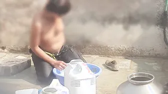 Naked Desi Village Girl Caught Bathing In Outdoor Bathroom By Neighbor