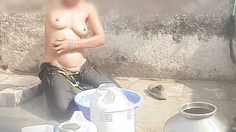 Naked Desi Village Girl Caught Bathing In Outdoor Bathroom By Neighbor