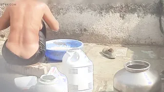 Naked Desi Village Girl Caught Bathing In Outdoor Bathroom By Neighbor