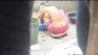 Indian Stepbrother Catches Stepsister Bathing Naked By The Village Pump