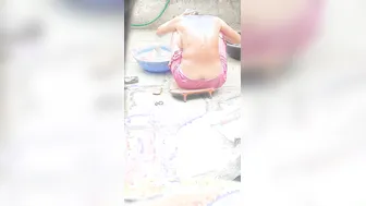 Indian Stepbrother Catches Stepsister Bathing Naked By The Village Pump
