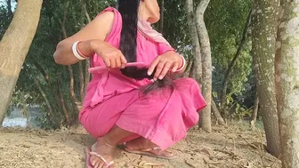 Tamil Housewife Squats Outside To Piss In Backyard Garden This Morning