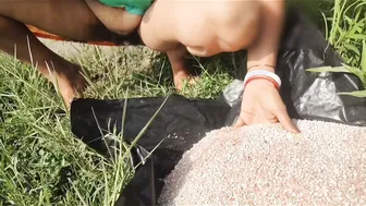 Desi Granny Squats To Piss In Open Farmland During Harvest Season
