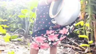 Indian Boudi Squats And Pisses In A Clay Pot Outside Her Village Hut