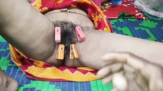 Desi Bhabhi Getting Her Hairy Pussy Stuffed With Clips By Her Devar