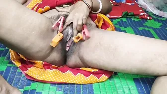 Desi Bhabhi Getting Her Hairy Pussy Stuffed With Clips By Her Devar