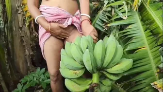 Indian Bhabhi Nomita Picking Bananas Naked Outside Her Village Home