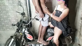 Indian Wife Riding Her Devar On His Bike Outdoors In The Village Area