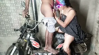 Indian Wife Riding Her Devar On His Bike Outdoors In The Village Area
