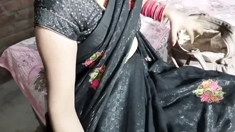 Indian Bhabhi In Black Saree Pissing In Bathroom Caught On Camera