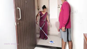 Indian Maid Gets Caught Mopping And Seduced By Landlord's Thick Cock