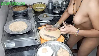 Indian Wife Making Rotis When He Shoves Deep Doing Two Things At Once