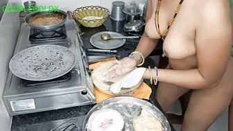Indian Wife Making Rotis When He Shoves Deep Doing Two Things At Once