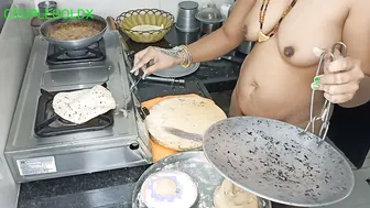 Indian Wife Making Rotis When He Shoves Deep Doing Two Things At Once