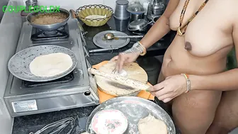 Indian Wife Making Rotis When He Shoves Deep Doing Two Things At Once