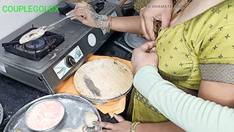 Indian Wife Making Rotis When He Shoves Deep Doing Two Things At Once