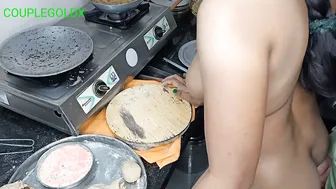 Indian Wife Making Rotis When He Shoves Deep Doing Two Things At Once