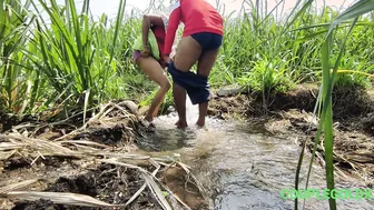 Desi Komal Openly Washes Her Dirty Cunt In The Sugarcane Field Today