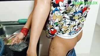 Desi Maid Washing Dishes Gets Interrupted By Thirsty House Owner