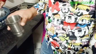 Desi Maid Washing Dishes Gets Interrupted By Thirsty House Owner