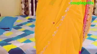 Desi Wife Wearing Yellow Saree Blouse And Petticoat Before Getting Fucked