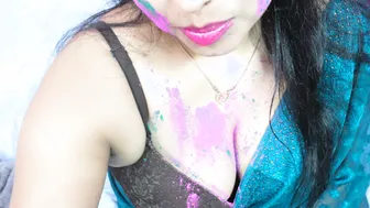 Punjabi Brother-In-Law Smearing Colors On His Sister-In-Law On Holi Day