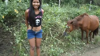 Filthy Thai Teen Drops Trou To Piss Outside Classmate Pounds Her Dripping Hole Next To His Horse