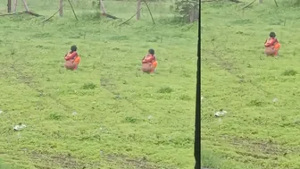 Desi Aunty's Morning Ritual in the Open Field